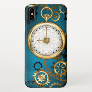 Steampunk turquoise Background with Gears iPhone XS Max Case