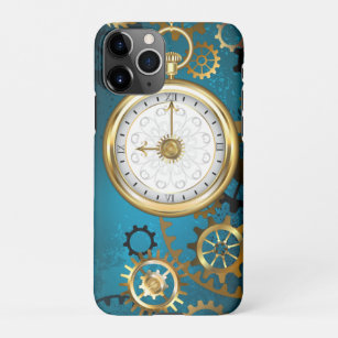 Steampunk turquoise Background with Gears iPhone 11Pro Case