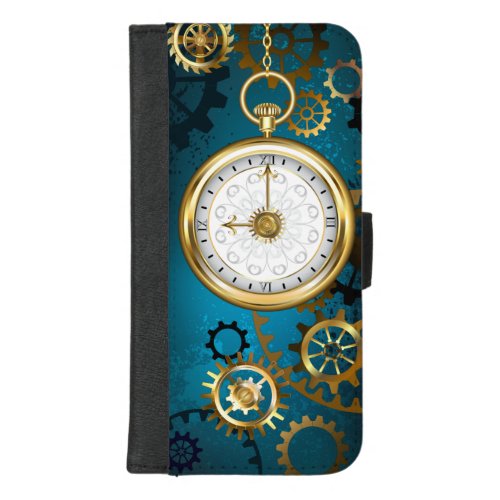 Steampunk turquoise Background with Gears iPhone 87 Plus Wallet Case