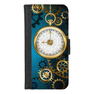 Steampunk turquoise Background with Gears iPhone 8/7 Wallet Case