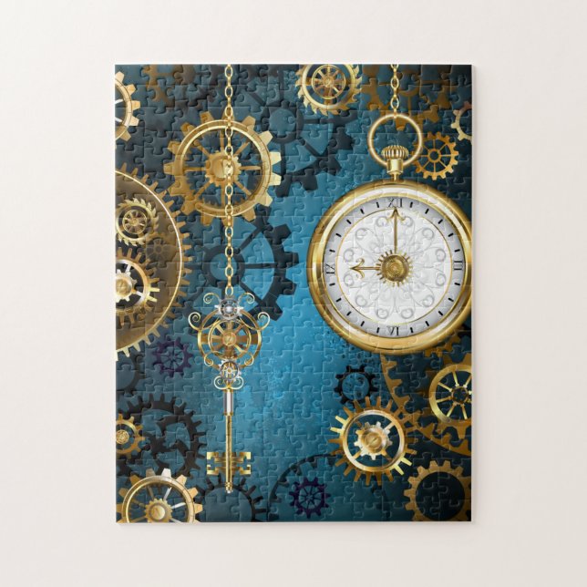 Steampunk turquoise Background with Gears Jigsaw Puzzle (Vertical)