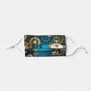 Steampunk turquoise Background with Gears Kids' Cloth Face Mask