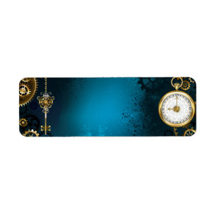 Steampunk turquoise Background with Gears Label
