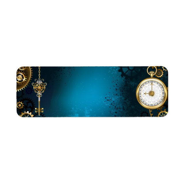 Steampunk turquoise Background with Gears Label (Front)