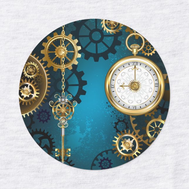 Steampunk turquoise Background with Gears Labels (Design 1)