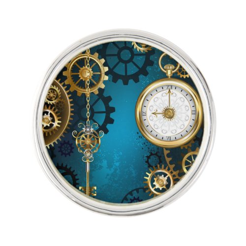 Steampunk turquoise Background with Gears Lapel Pin