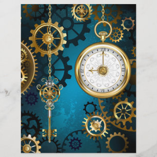 Steampunk turquoise Background with Gears Letterhead