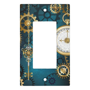Steampunk turquoise Background with Gears Light Switch Cover