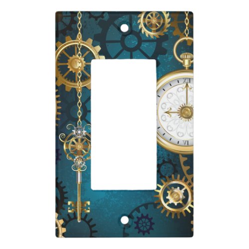 Steampunk turquoise Background with Gears Light Switch Cover