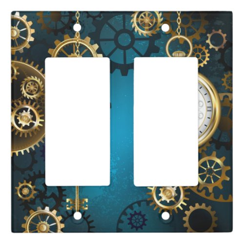 Steampunk turquoise Background with Gears Light Switch Cover