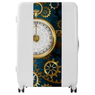 Steampunk turquoise Background with Gears Luggage