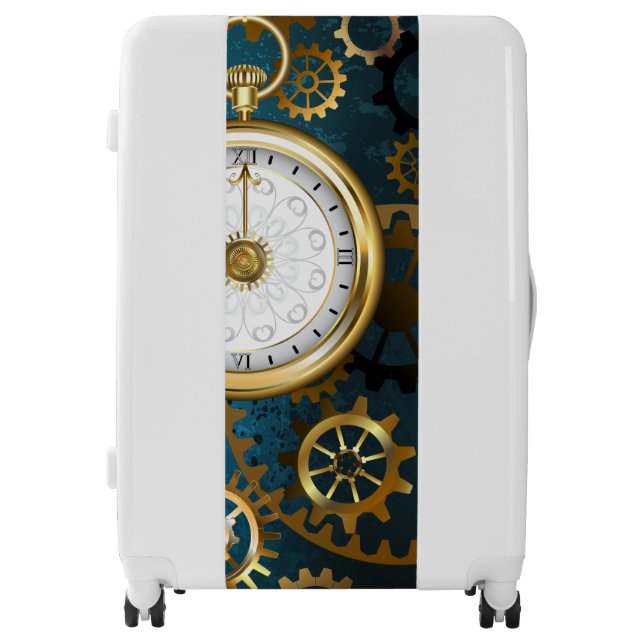 Steampunk turquoise Background with Gears Luggage (Front)