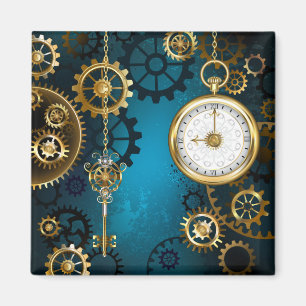 Steampunk turquoise Background with Gears Magnet