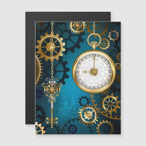 Steampunk turquoise Background with Gears Magnetic Invitation