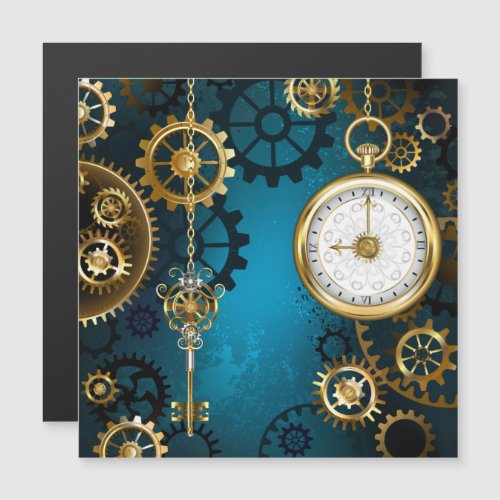 Steampunk turquoise Background with Gears Magnetic Invitation