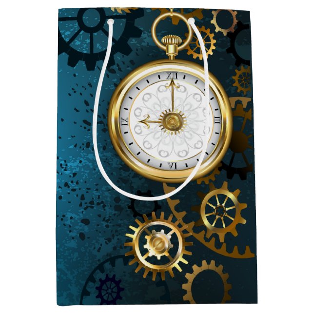 Steampunk turquoise Background with Gears Medium Gift Bag (Front)