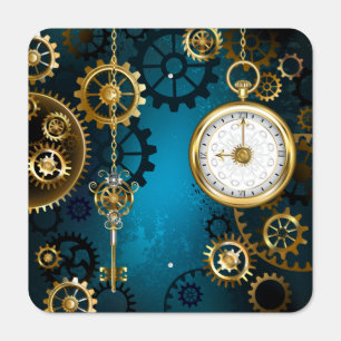 Steampunk turquoise Background with Gears Metal Sign