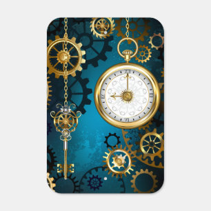 Steampunk turquoise Background with Gears Metal Sign