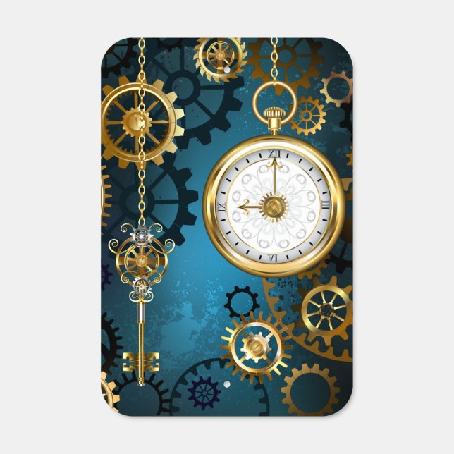 Steampunk turquoise Background with Gears Metal Sign (Front)
