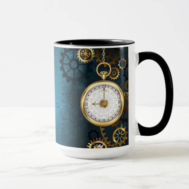 Steampunk turquoise Background with Gears Mug (Right)