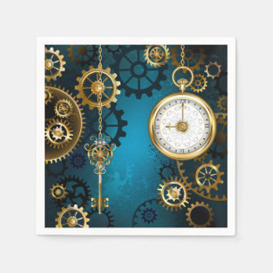 Steampunk turquoise Background with Gears Napkins
