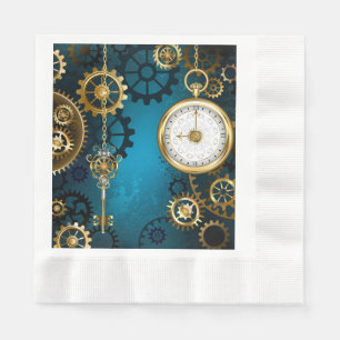 Steampunk turquoise Background with Gears Napkins