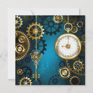 Steampunk turquoise Background with Gears Note Card
