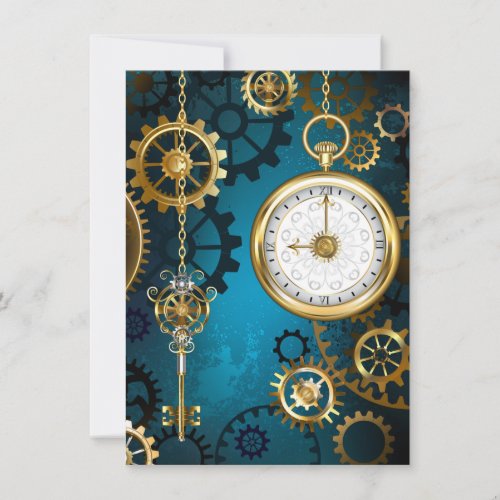 Steampunk turquoise Background with Gears Note Card