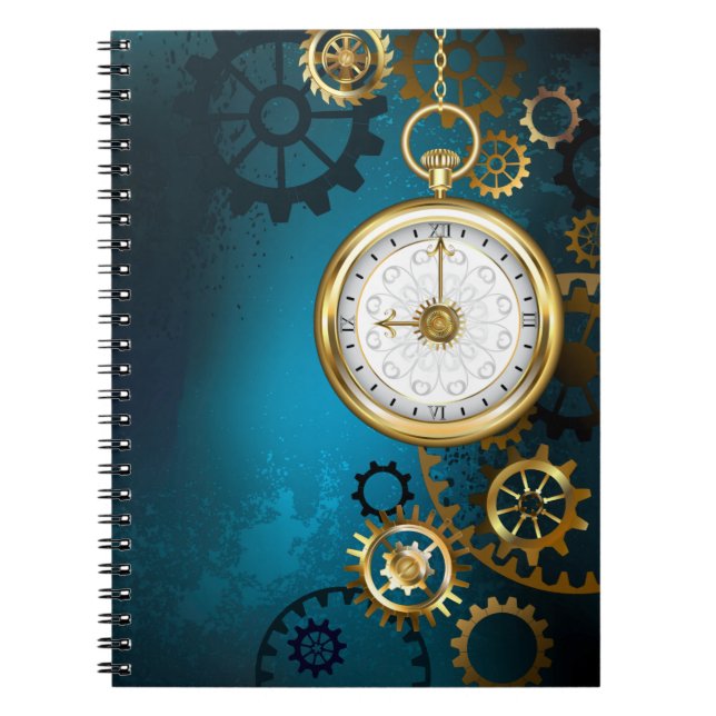 Steampunk turquoise Background with Gears Notebook (Front)