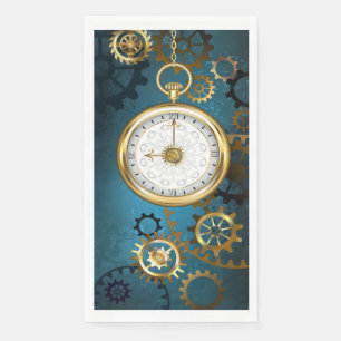 Steampunk turquoise Background with Gears Paper Guest Towels
