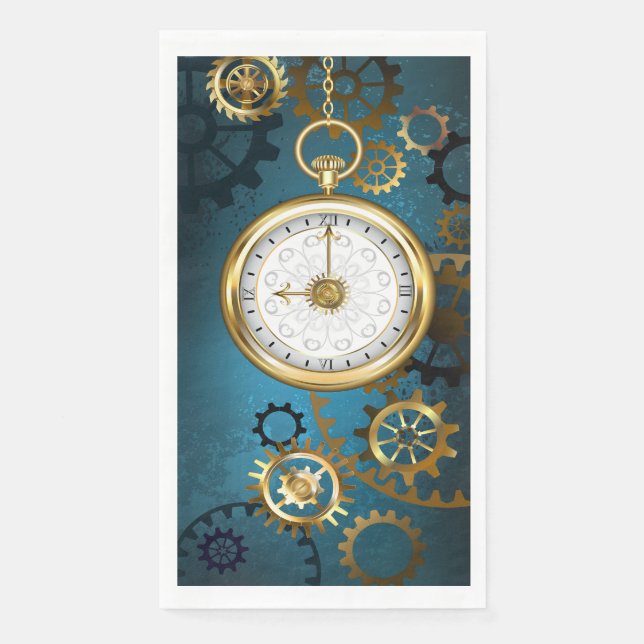 Steampunk turquoise Background with Gears Paper Guest Towels (Front)