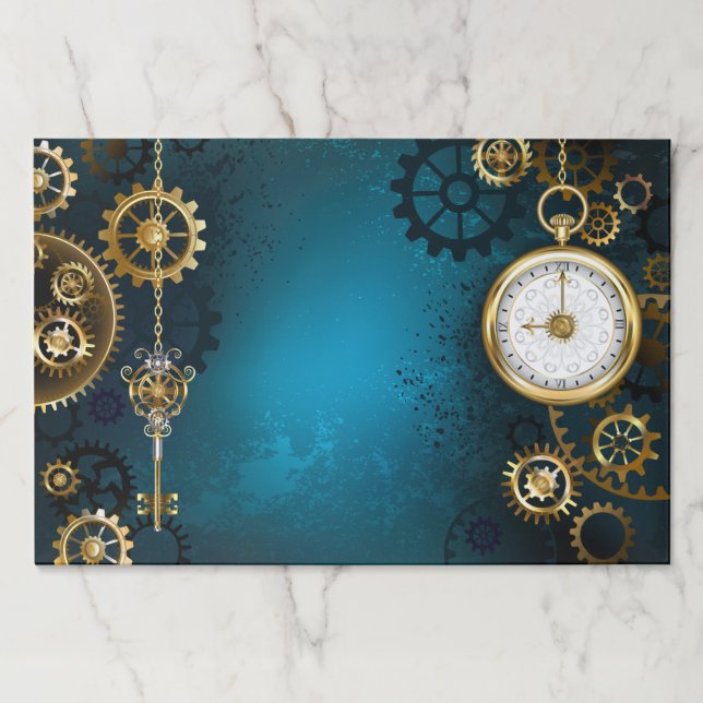 Steampunk turquoise Background with Gears Paper Pad (Front)