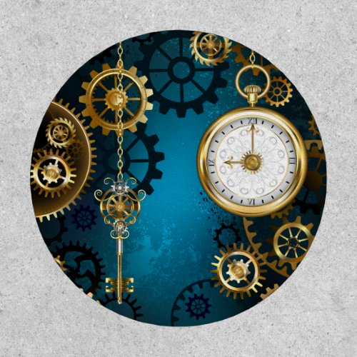 Steampunk turquoise Background with Gears Patch