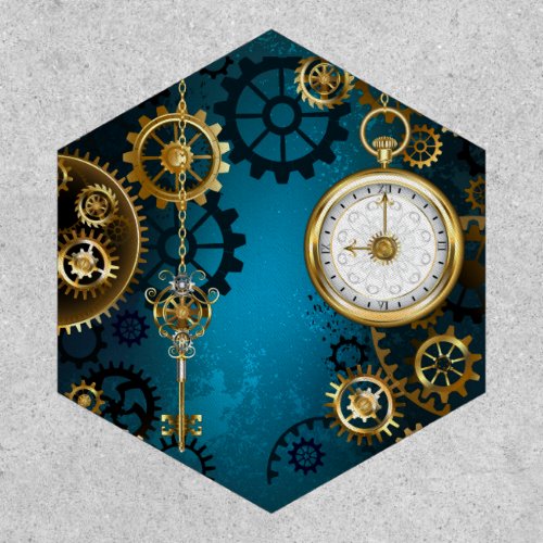 Steampunk turquoise Background with Gears Patch