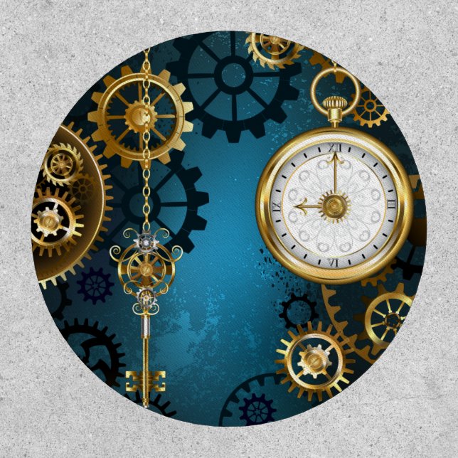 Steampunk turquoise Background with Gears Patch (Front)