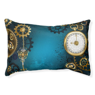 Steampunk turquoise Background with Gears Pet Bed