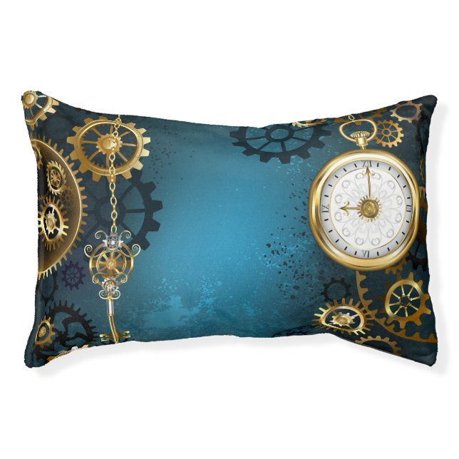 Steampunk turquoise Background with Gears Pet Bed (Front)