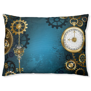 Steampunk turquoise Background with Gears Pet Bed
