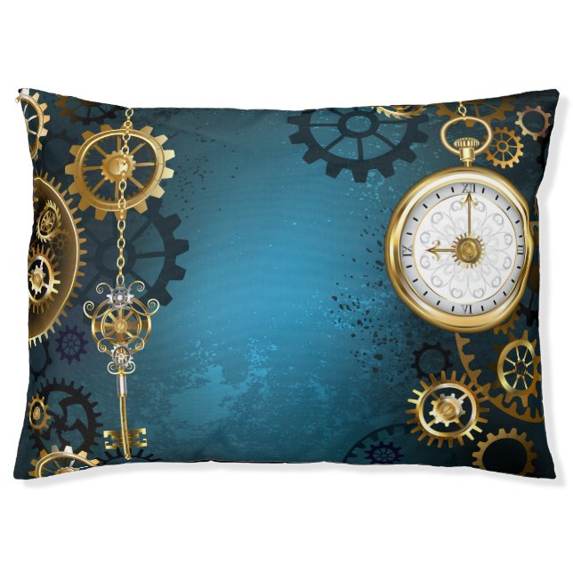 Steampunk turquoise Background with Gears Pet Bed (Front)