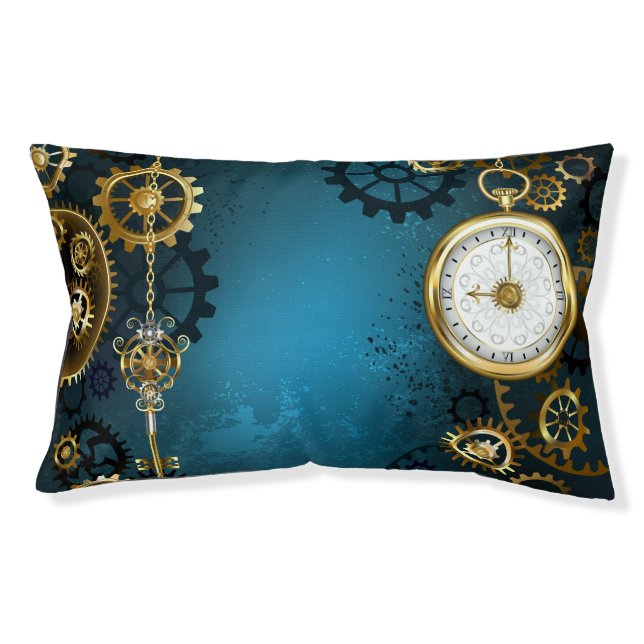 Steampunk turquoise Background with Gears Pet Bed (Front)