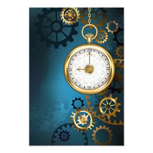 Steampunk turquoise Background with Gears Photo Print (Front)