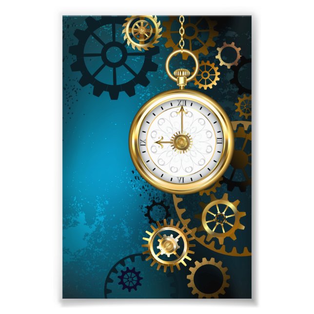 Steampunk turquoise Background with Gears Photo Print (Front)
