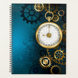 Steampunk turquoise Background with Gears Planner