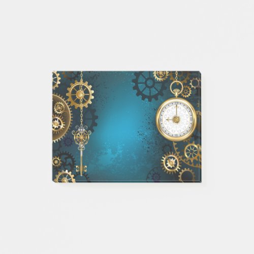 Steampunk turquoise Background with Gears Post_it Notes