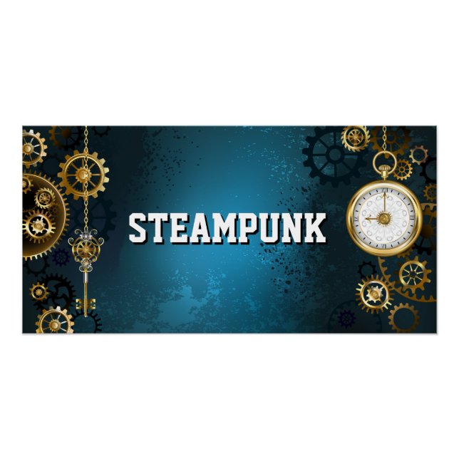 Steampunk turquoise Background with Gears Poster (Front)