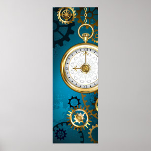 Steampunk turquoise Background with Gears Poster