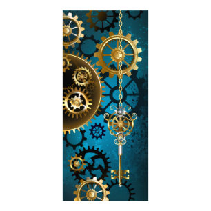 Steampunk turquoise Background with Gears Rack Card