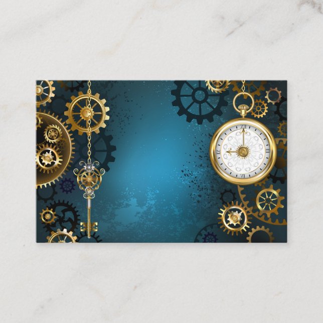 Steampunk turquoise Background with Gears Referral Card (Front)