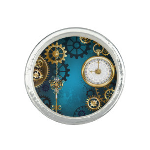 Steampunk turquoise Background with Gears Ring
