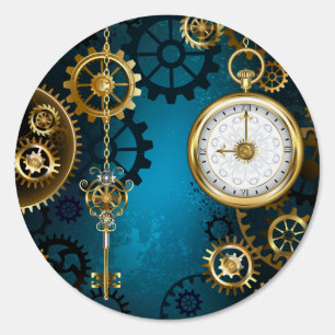Steampunk turquoise Background with Gears Sign